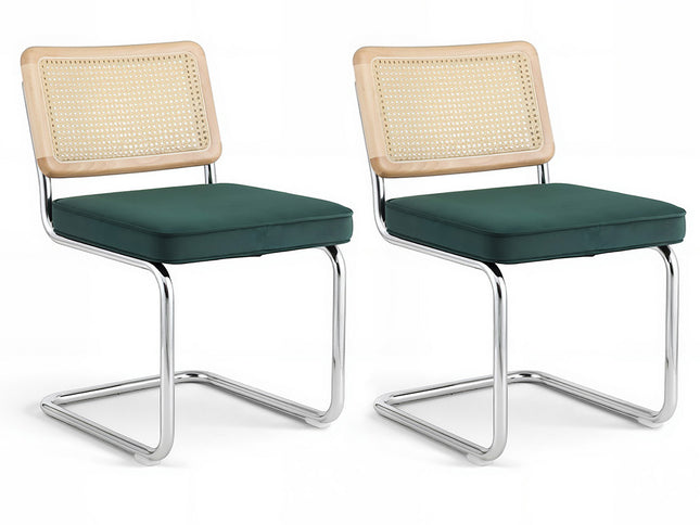 Artiss Dining Chairs Set of 2 Velvet Rattan Cantilever Green