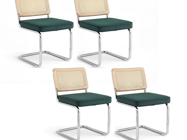 Artiss Dining Chairs Set of 4 Velvet Rattan Cantilever Green