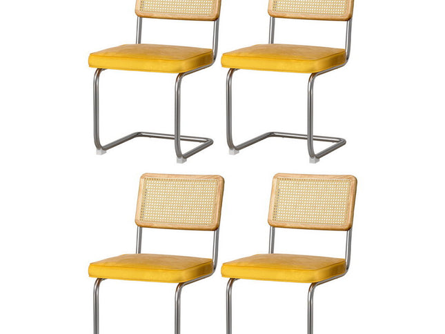 Artiss Dining Chairs Set of 4 Velvet Rattan Cantilever Yellow