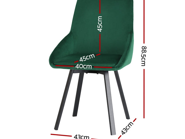 Artiss Dining Chairs Set of 2 Velvet Swivel Base Green