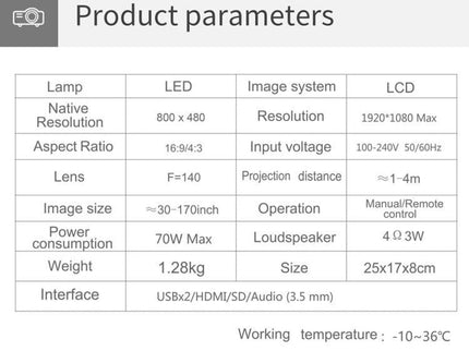 Smart Projector With 100 Ansi Lumens And 1024X600 Resolution Supports Hdmi / Sd / 2 Usb / Audio 3.5Mm Same Screen Version-1915198063002128386