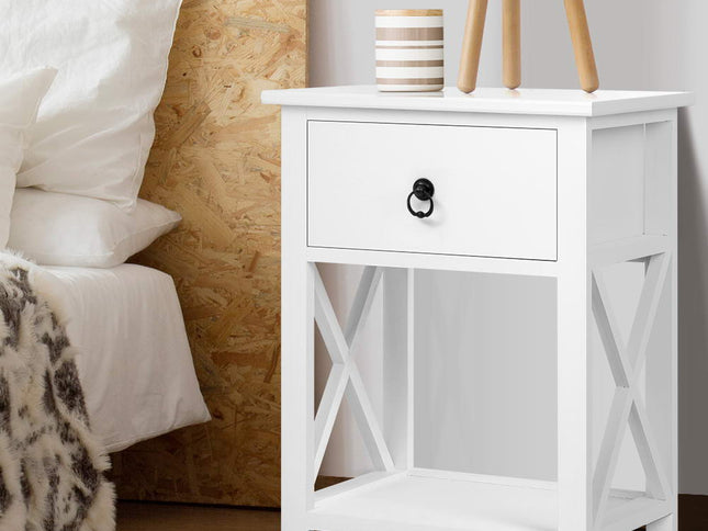 Artiss 2 X Bedside Table 1 Drawer with Shelf - EMMA White