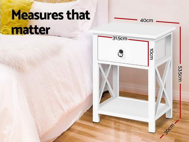Artiss 2 X Bedside Table 1 Drawer with Shelf - EMMA White