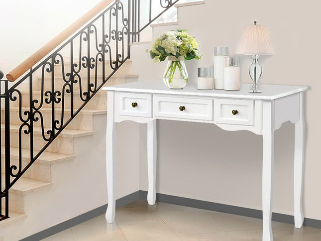 Artiss Console Table 3 Drawers White Hamptons
