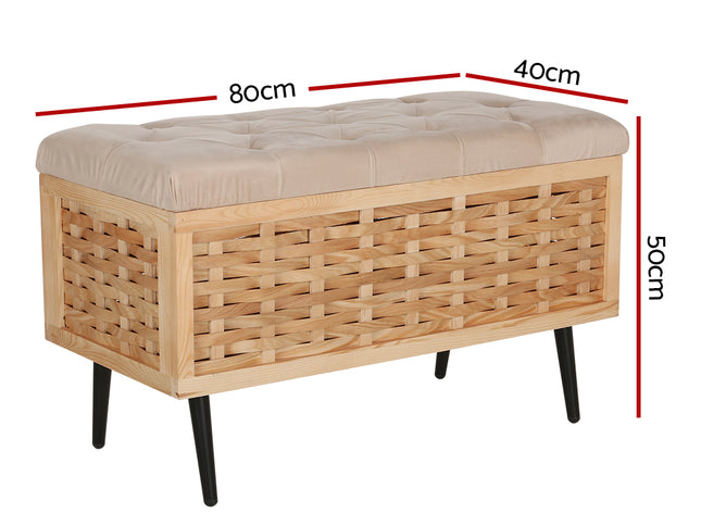 Artiss Storage Ottoman Blanket Box 80cm Weaved Velvet Pine