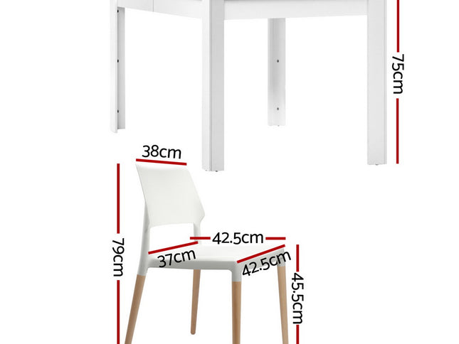 1 Artiss Dining Table and 4 Chairs Set White Wood