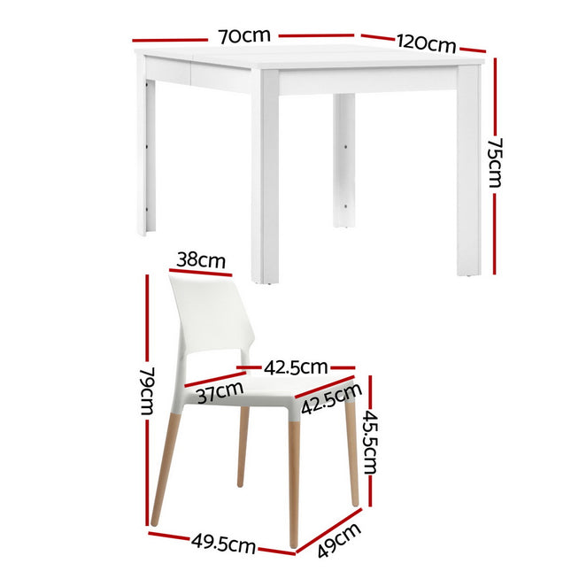 1 Artiss Dining Table and 4 Chairs Set White Wood