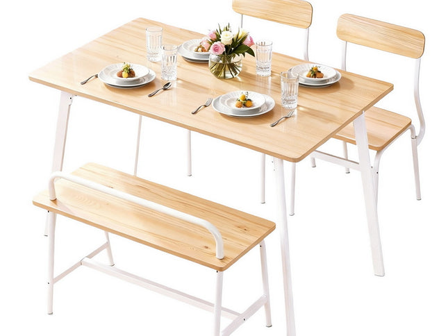 Artiss Dining Table and Chairs Set of 4 Bench Kitchen Furniture Natural and White