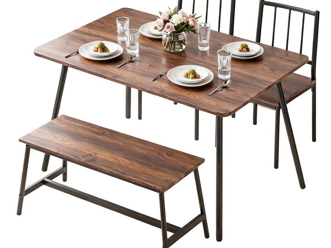 Artiss Dining Table and Chairs Set of 4 Bench Kitchen Furniture Rustic Brown