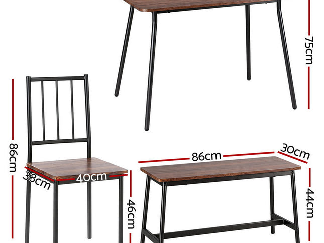 Artiss Dining Table and Chairs Set of 4 Bench Kitchen Furniture Rustic Brown