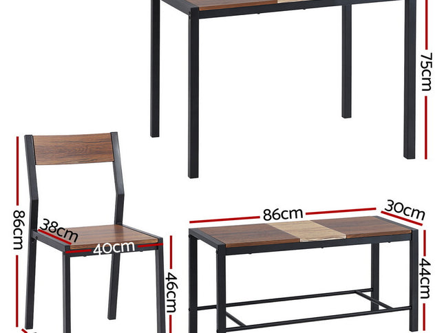 Artiss Dining Table and Chairs Set of 4 Bench Kitchen Furniture Rustic Brown