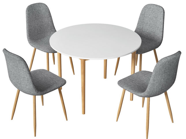 1 Artiss Dining Table and 4 Chairs Set White Grey