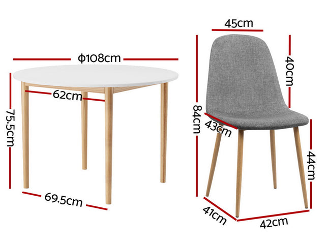 1 Artiss Dining Table and 4 Chairs Set White Grey