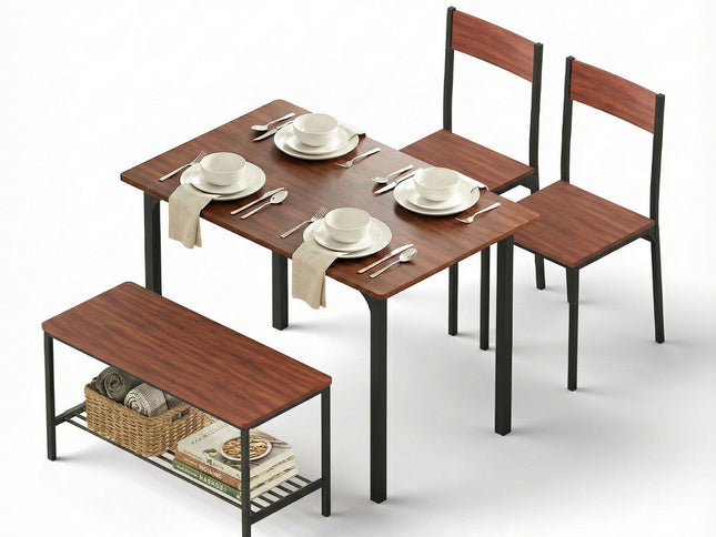 Artiss Dining Table and Chairs Set of 4 Storage Bench Kitchen Furniture Walnut