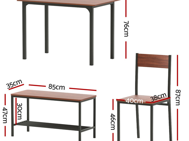 Artiss Dining Table and Chairs Set of 4 Storage Bench Kitchen Furniture Walnut