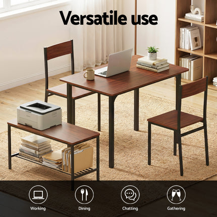 Artiss Dining Table and Chairs Set of 4 Storage Bench Kitchen Furniture Walnut