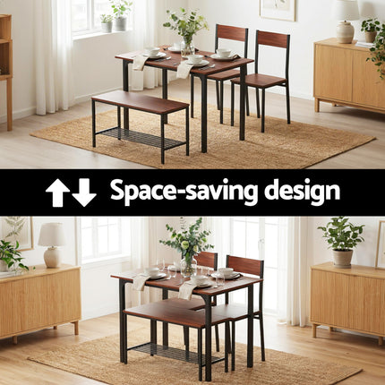 Artiss Dining Table and Chairs Set of 4 Storage Bench Kitchen Furniture Walnut