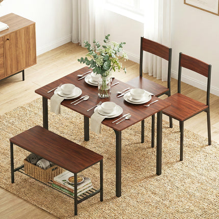 Artiss Dining Table and Chairs Set of 4 Storage Bench Kitchen Furniture Walnut
