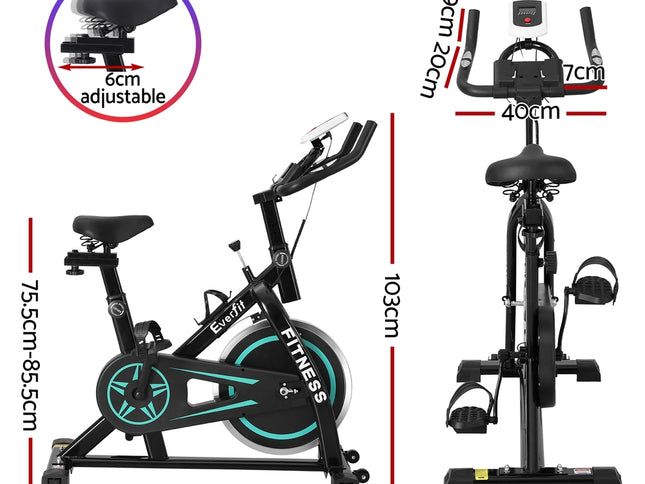 Everfit Spin Bike Exercise Bike 10kg Flywheel Fitness Home Gym 150kg capacity