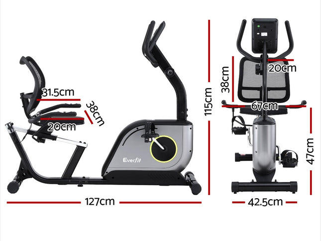Everfit Recumbent Exercise Bike Magnetic Cycling Mesh Chair 120kg Loading