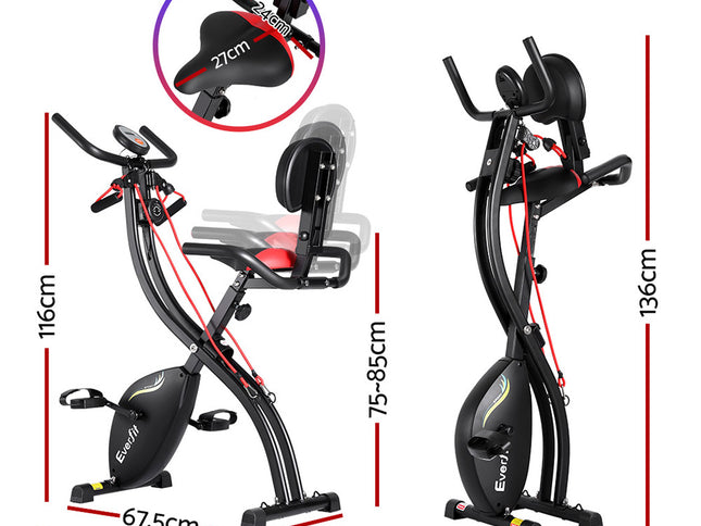 Everfit Folding Exercise Bike Magnetic X-Bike Indoor Cycling Resistance Rope