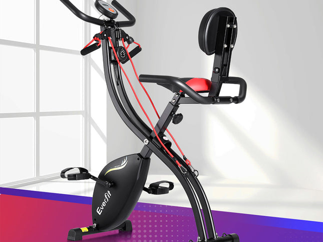 Everfit Folding Exercise Bike Magnetic X-Bike Indoor Cycling Resistance Rope