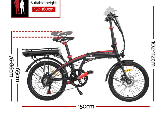 Everfit Folding Electric Bike Urban City Bicycle eBike Rechargeable Battery 250W