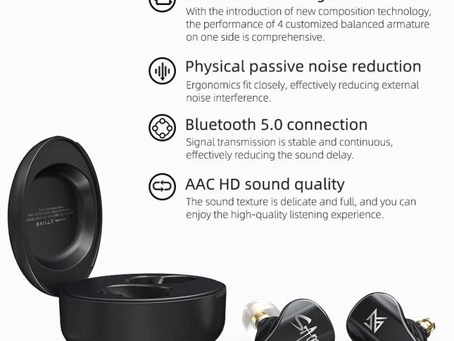 Kz Sa08 Wireless 5Ba Bluetooth Tws Earphones - Black-1915196889502978049