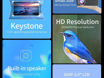 Portable Home Theater Projector - 1200 Lumens 1024X600 Resolution Blue-1915196653707595780