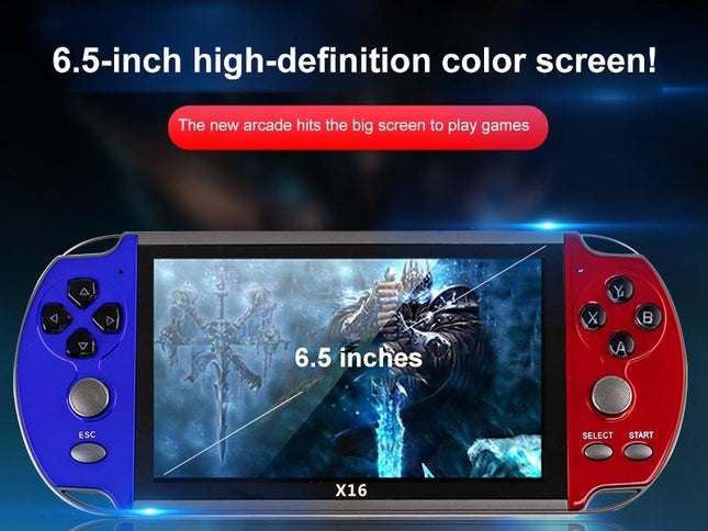 X16 Classic Handheld Game Console - 6.5 Screen 8Gb Memory - Blue & Red-1915197131518513153