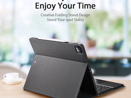 12.9 Ipad Pro Leather Case With Bluetooth Keyboard & Touchpad - Black-1915196648724762627