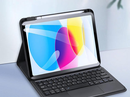 2022 Bluetooth Keyboard Leather Case For Ipad 10.9 With Touchpad & Smart Sleep - Black-1915196877129781255
