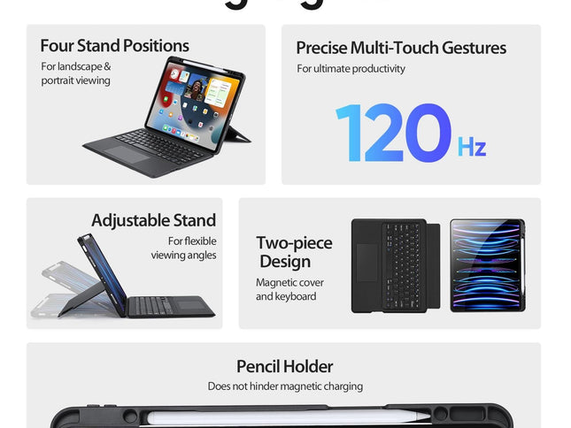 Wireless Bluetooth Keyboard Tablet Case For Ipad Pro 12.9 - Magnetic - Black-1922443430873665538