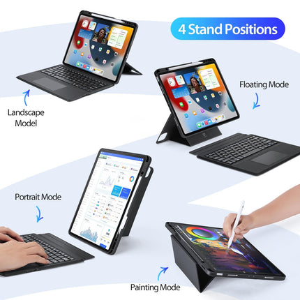 Wireless Bluetooth Keyboard Tablet Case For Ipad Pro 12.9 - Magnetic - Black-1922443430873665541