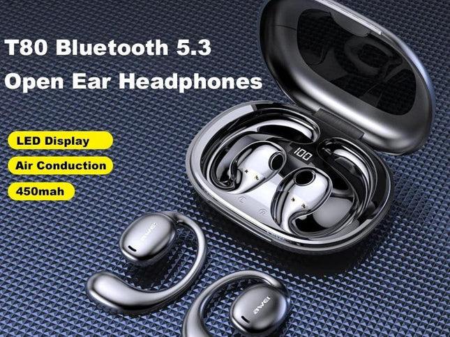 Black T80 Sport Tws Bluetooth Earbuds With Air Conduction-1915196902291410945