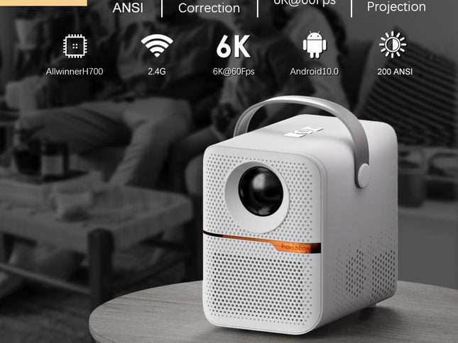 Portable Wifi Projector With Android 10 Os And Hd Display - White-1915196654219300865