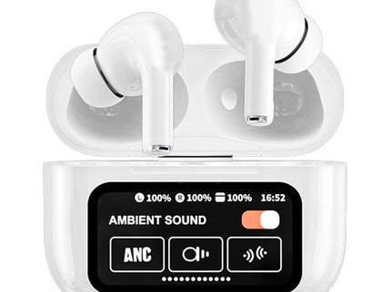 Wireless Bluetooth Earphone With Touch Screen & Noise Reduction - White-1915196825372069895