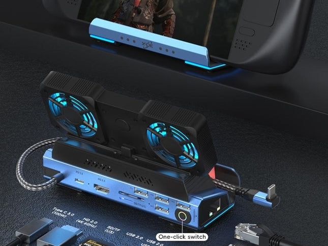 10-In-1 Usb-C Gaming Dock With Detachable Fan - Blue / Black-1915196925045510145