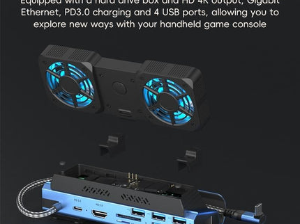 10-In-1 Usb-C Gaming Dock With Detachable Fan - Blue / Black-1915196925045510147