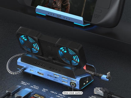 9-In-1 Usb-C Gaming Dock With Detachable Fan - Blue / Black-1922443402268512257