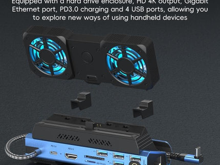 9-In-1 Usb-C Gaming Dock With Detachable Fan - Blue / Black-1922443402268512258
