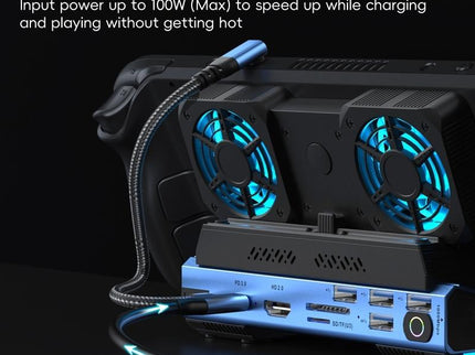 9-In-1 Usb-C Gaming Dock With Detachable Fan - Blue / Black-1922443402268512260