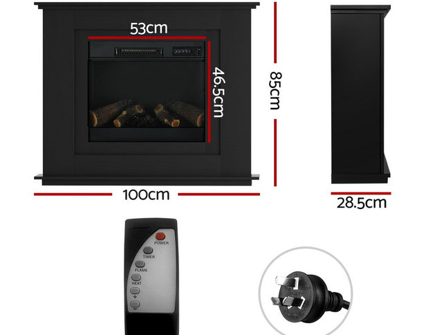 Devanti Electric Fireplace Fire Heater 2000W Black