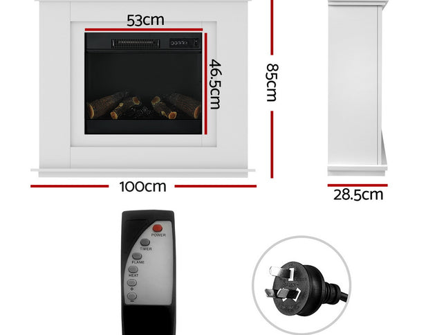 Devanti Electric Fireplace Fire Heater 2000W White