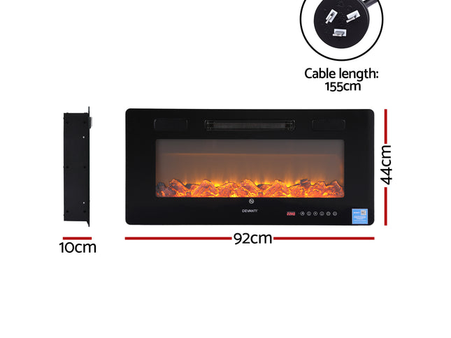 Devanti Electric Fireplace Fire Heater Wall Mounted Insert 3D Flame 1800W Remote Control
