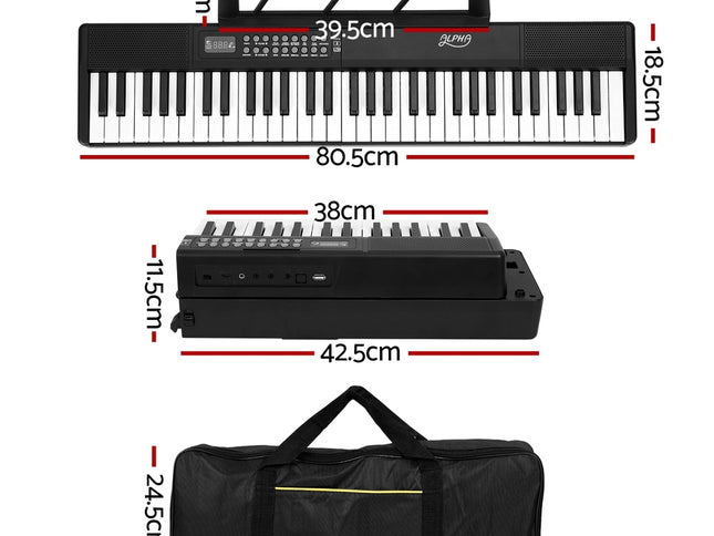 Alpha 61 Keys Foldable Electronic Piano Keyboard Digital Electric w/ Carry Bag