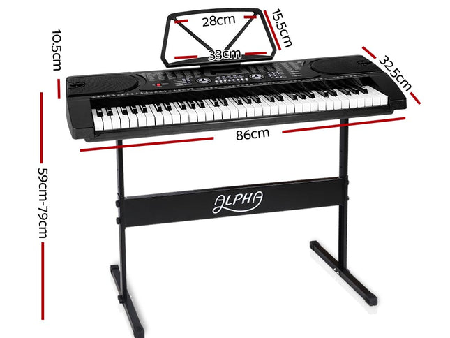 Alpha 61 Keys Electronic Piano Keyboard Digital Electric w/ Stand Beginner Black