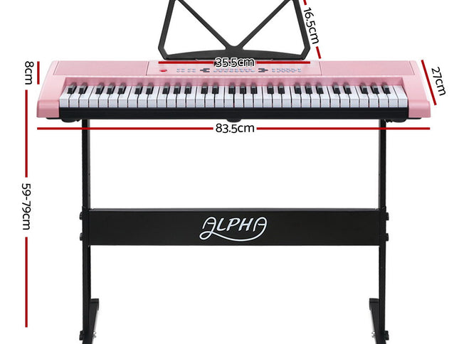 Alpha 61 Keys Electronic Piano Keyboard Digital Electric w/ Stand Lighted Pink