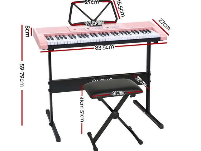 Alpha 61 Keys Electronic Piano Keyboard Digital Electric w/ Stand Stool Pink