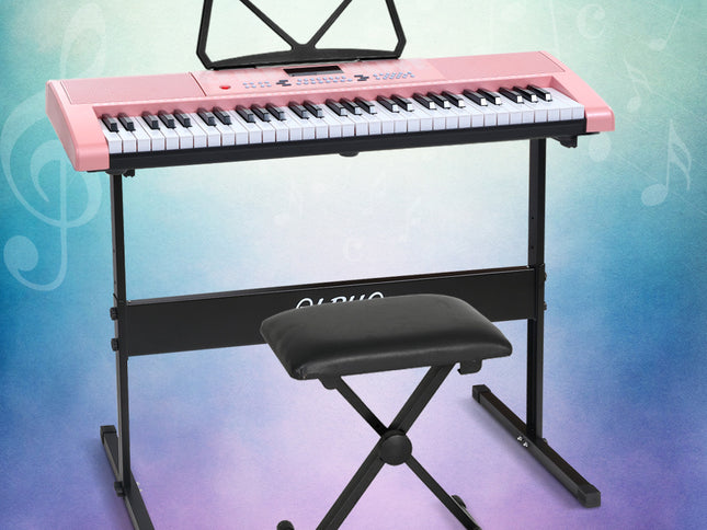 Alpha 61 Keys Electronic Piano Keyboard Digital Electric w/ Stand Stool Pink